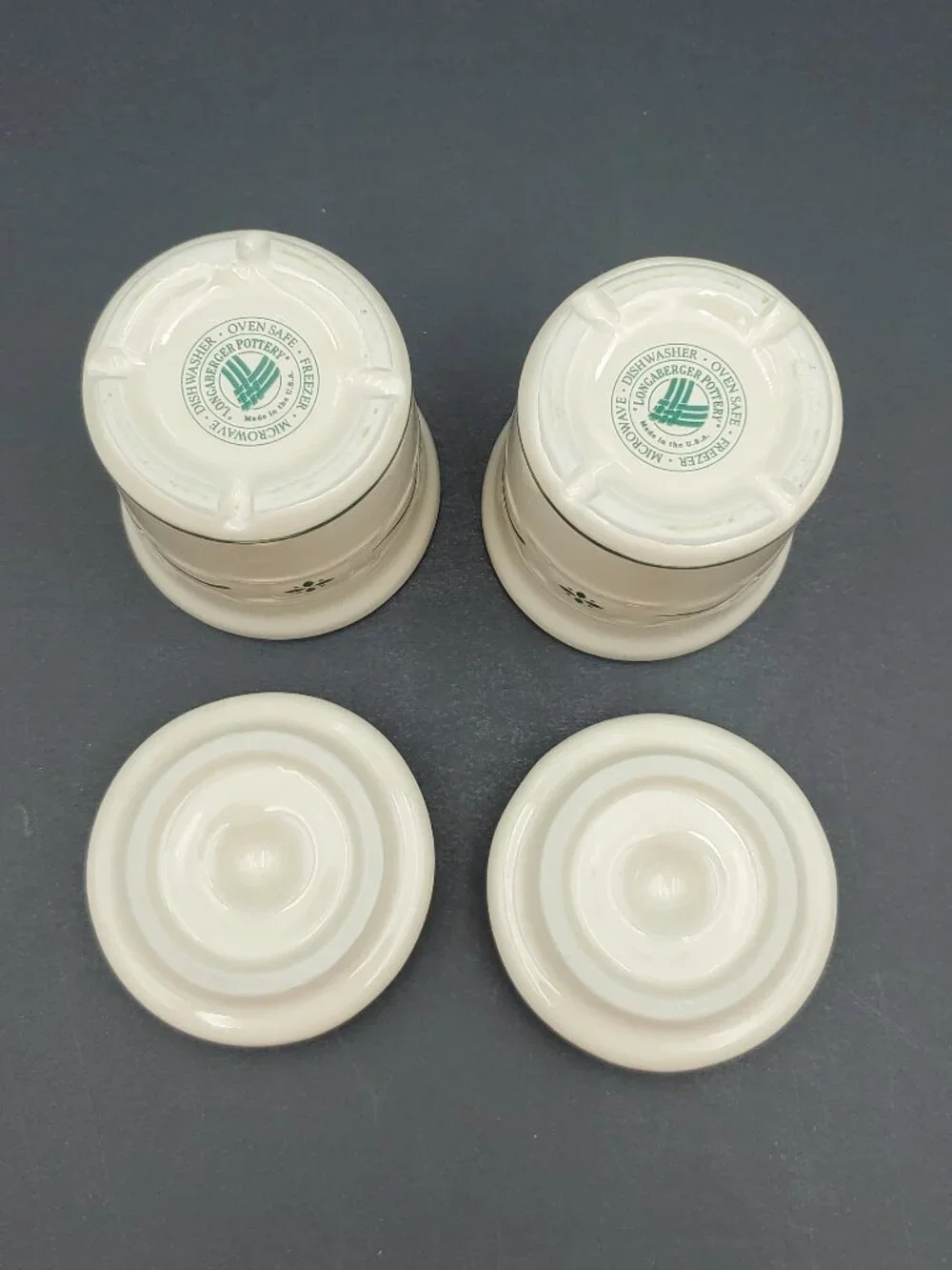Longaberger Woven Traditions Heritage Green Condiment Crocks Spice Jars
